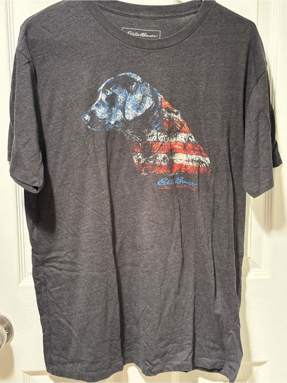Eddie Bauer Charcoal Gray Logo Tee with White Print